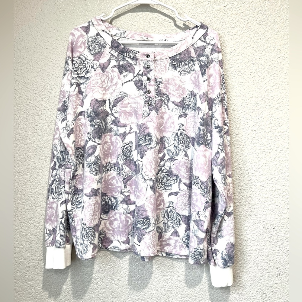 Candace Cameron Bure Floral Henley Pullover, XL